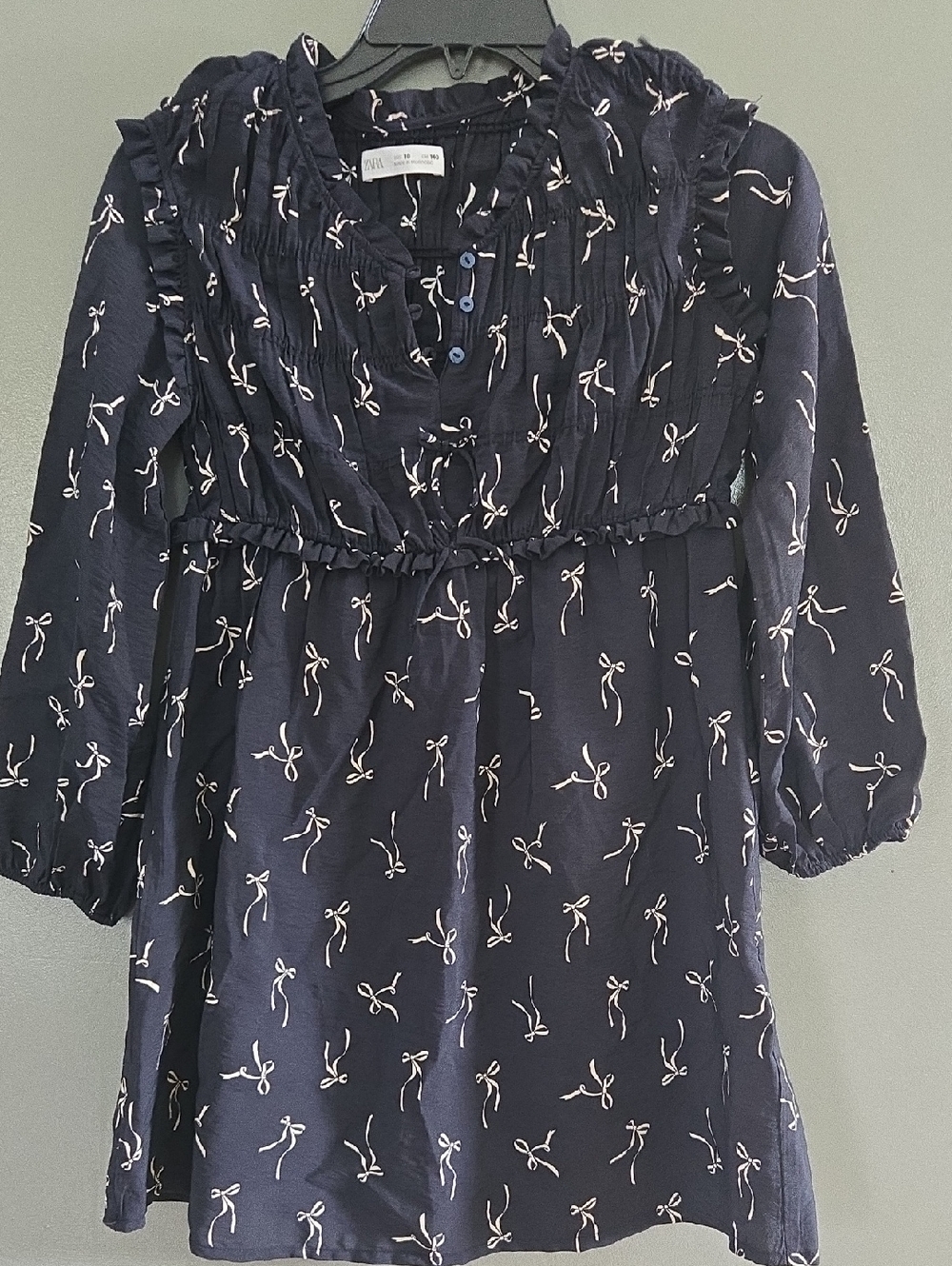 Zara Navy Dress with White Bow Print